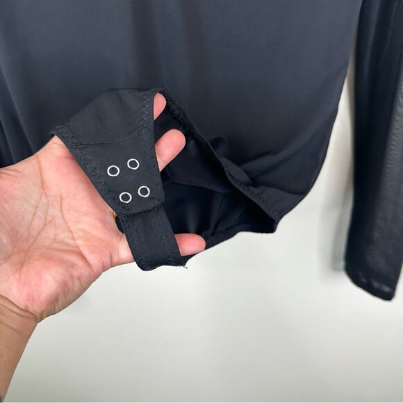 Intermix Bodysuit Womens Small Black V-Neck Sheer Mesh Long Sleeves - Picture 3 of 13